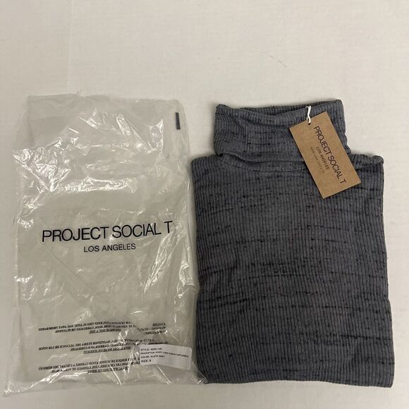 Project Social T 6699-145 Womens Sz S Slate Gray Poppy L/S Turtle Neck Sweater - Picture 1 of 10